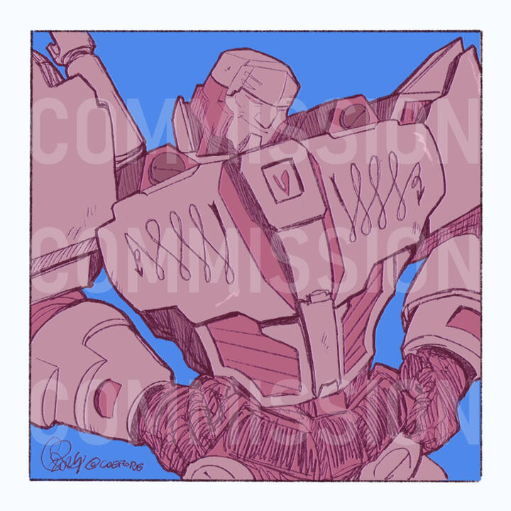 Fully coloured half-body of a mecha character. (2025)